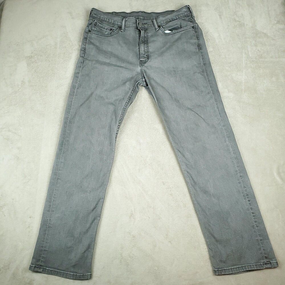 Levis 514 Jeans Mens 36x32 Gray Medium Wash Straight Stretch Denim Pants Casual